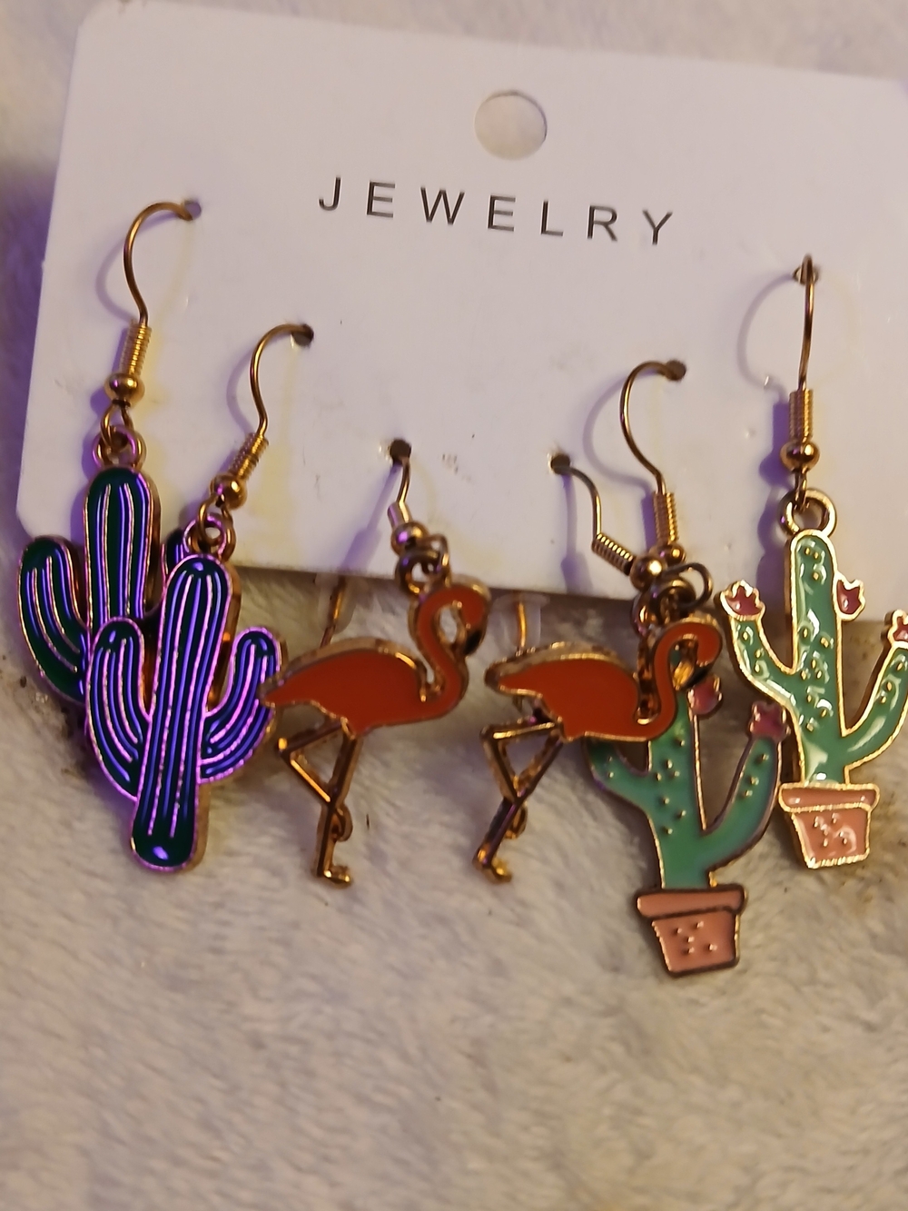 Cactus & Flamingo Dangle Earring Set of 3 - BRAND NWT on CARD